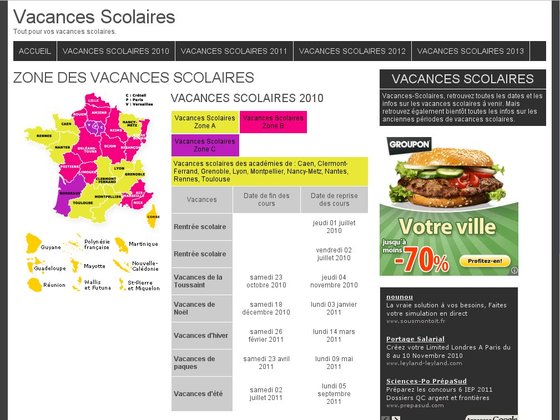 Vacances scolaires : dates des vacances scolaires par zone